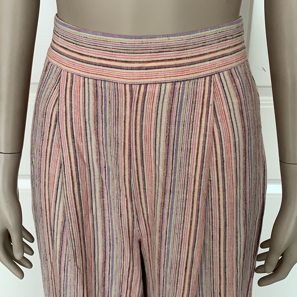 Forever 21 Linen Blend Multi Stripe High Waist Wide Leg Boho Capri - Picture 3 of 8